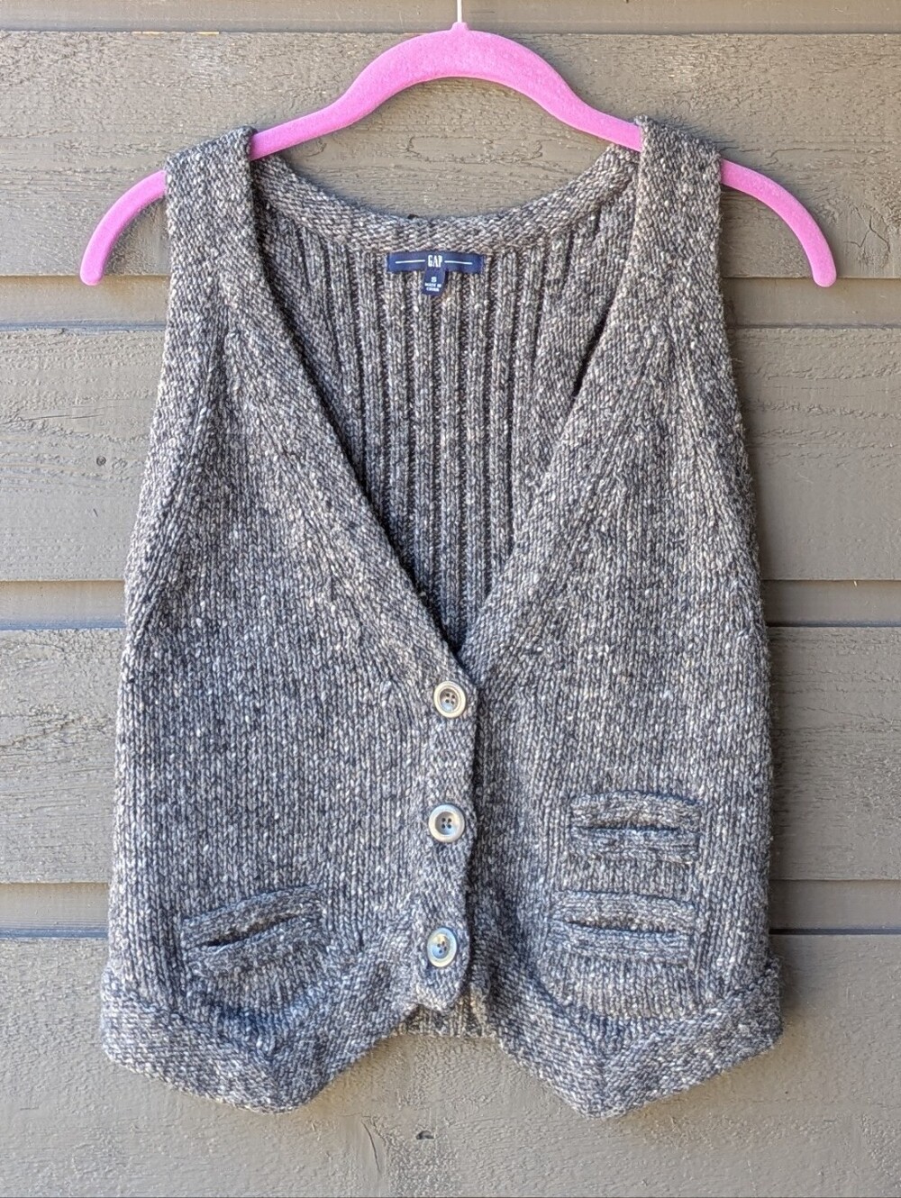 GAP Gray Wool Angora Knit V-Neck Button-Front Sweater Vest Small